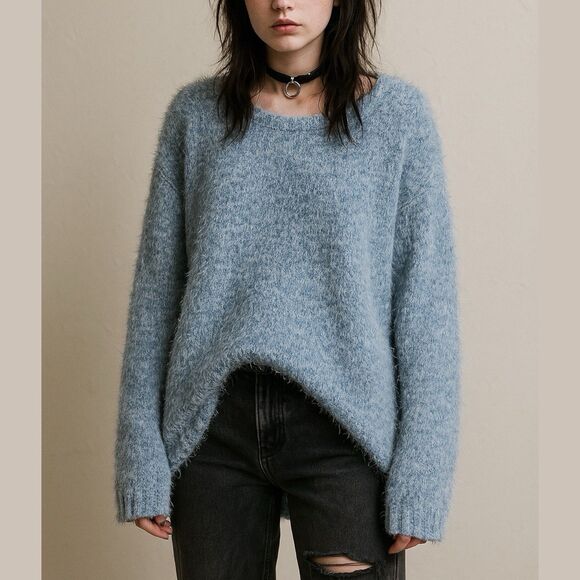 SO Womens Oversized Chunky Teddy Sweater Size XXL Super Soft Y2K Whimsigoth Blue - Picture 1 of 9